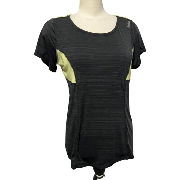 Reebok Black Short Sleeve Racerback Active Shirt Sz Large Womens Black & Yellow - Picture 8 of 14